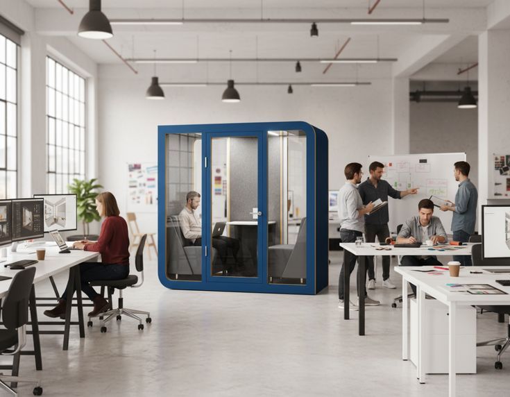 Modrá kabina SilentBox v open space